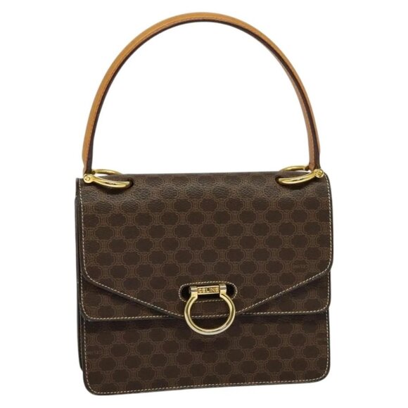 CELINE Macadam Canvas Hand Bag PVC Leather Brown Gold - Picture 1 of 16